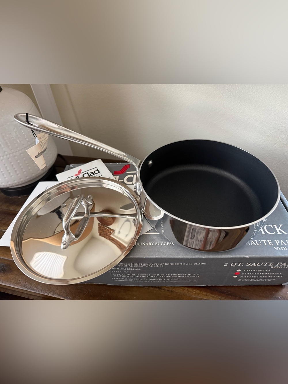 New All-Clad Nonstick Stainless Steel 2 Qt Sauté Pan with Lid 5402NS Oldstock